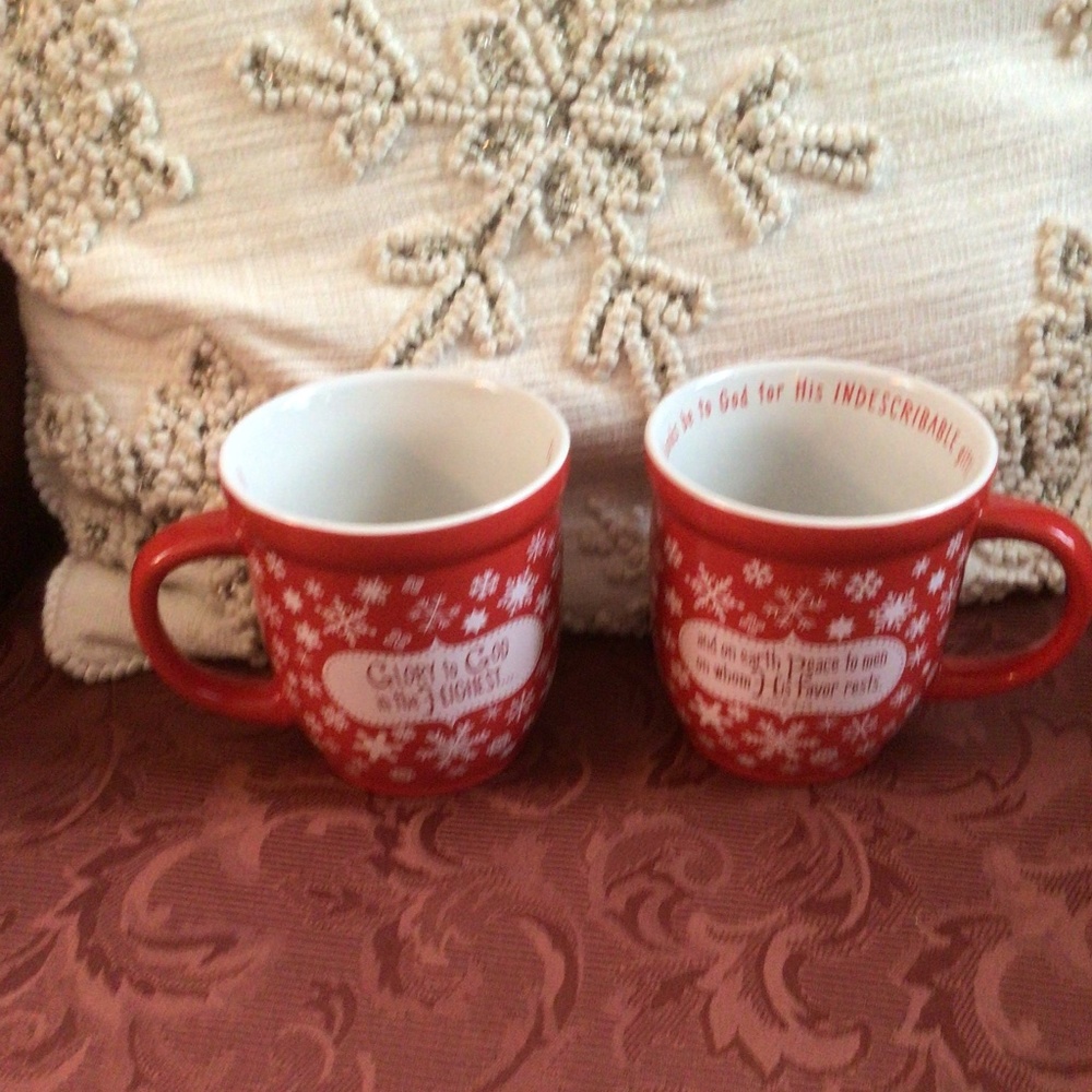 Set of 2 Devotional Mugs in Red and White 14 oz capacity